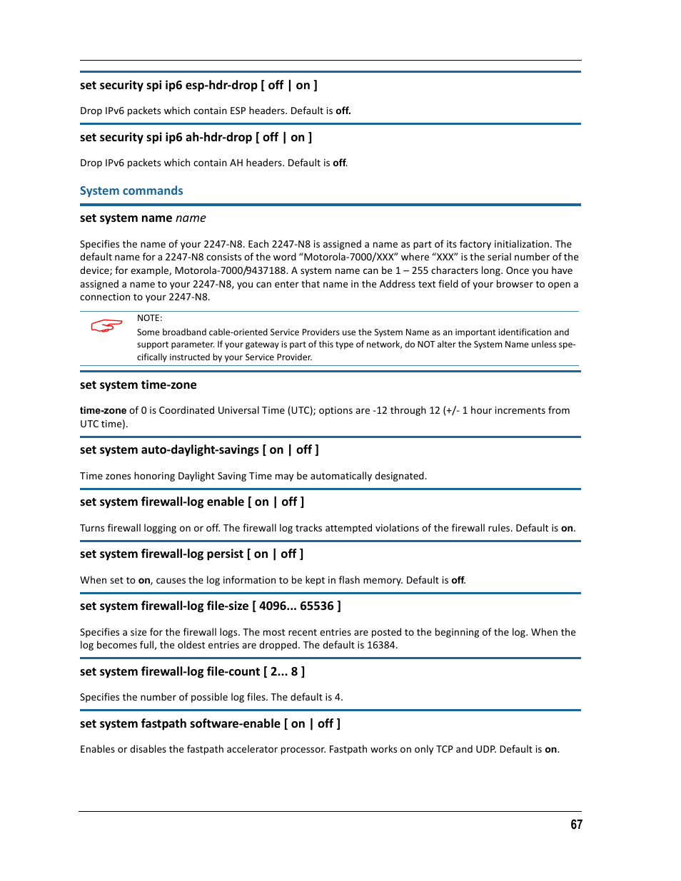 System commands | ARRIS 2247-N8-10NA (v9.1.x) Admin Handbook User Manual | Page 67 / 110