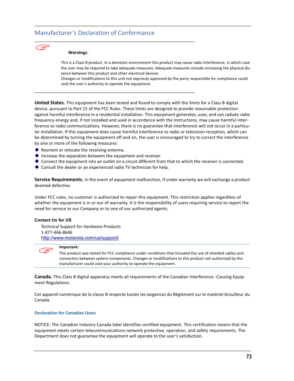 Manufacturer’s declaration of conformance | ARRIS 2247-N8-10NA (v9.1.x) Admin Handbook User Manual | Page 73 / 110