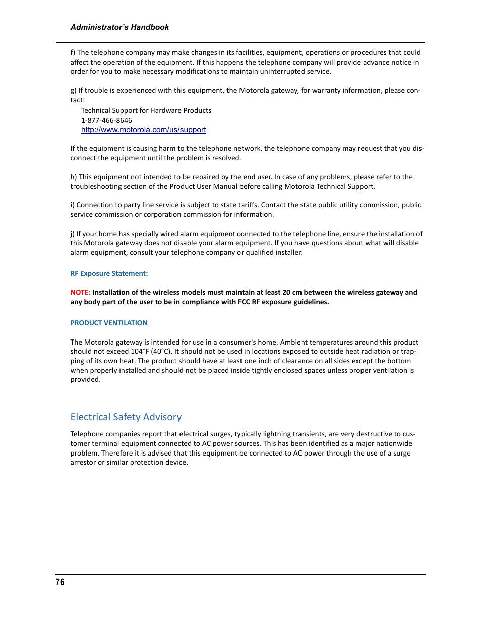 Electrical safety advisory | ARRIS 2247-N8-10NA (v9.1.x) Admin Handbook User Manual | Page 76 / 110