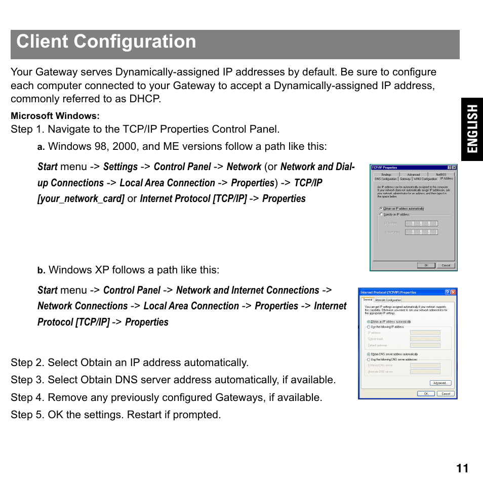 Client configuration, Microsoft windows, English | ARRIS 2247-N8-10NA Quick Start Guide User Manual | Page 11 / 24
