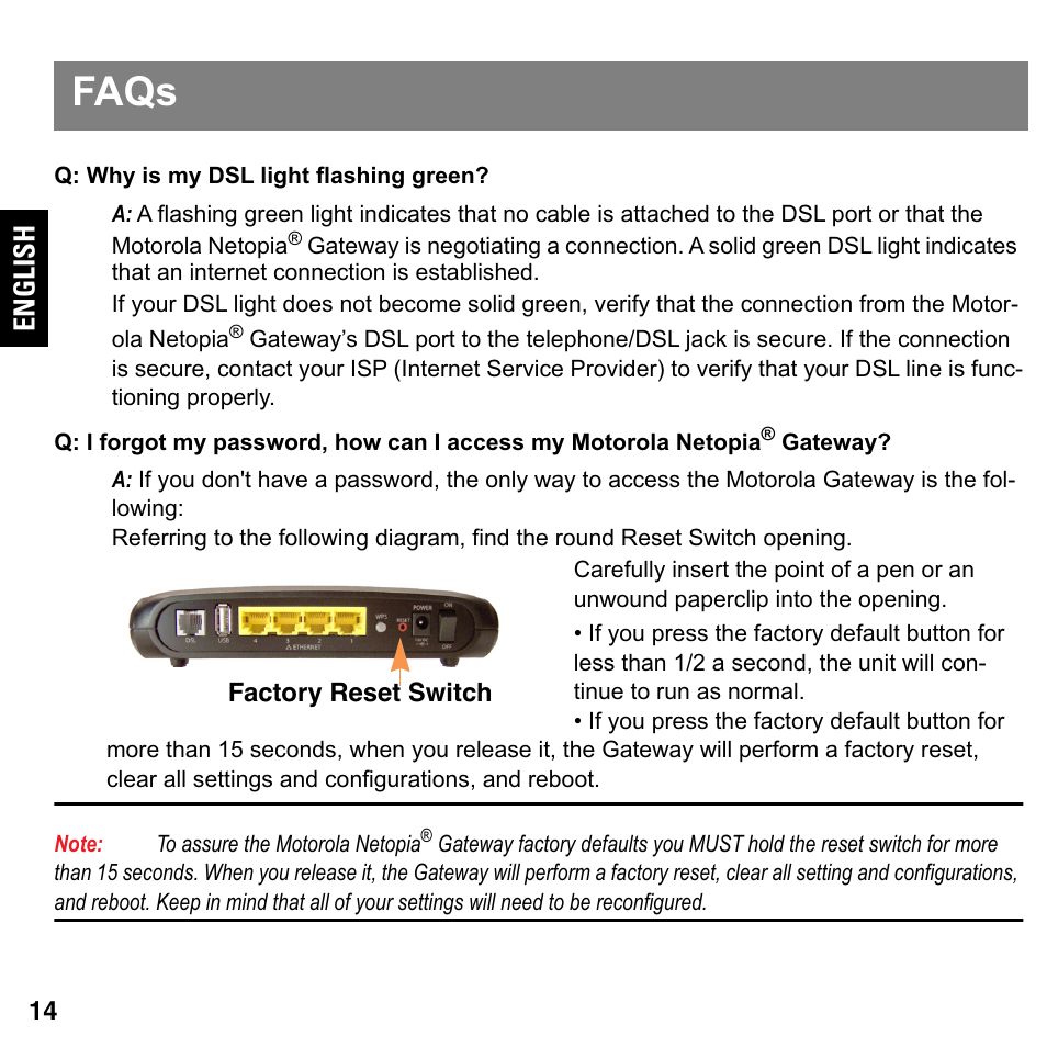 Faqs, English | ARRIS 2247-N8-10NA Quick Start Guide User Manual | Page 14 / 24