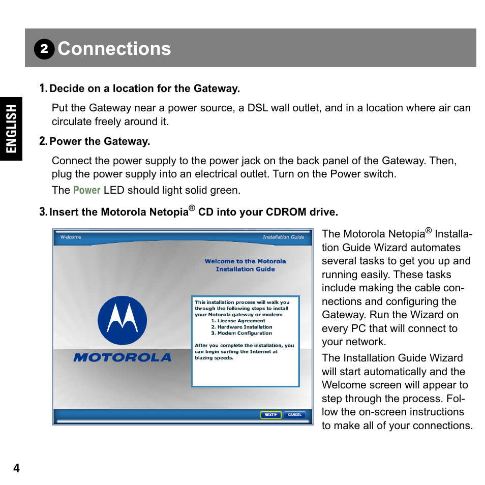 Connections, English | ARRIS 2247-N8-10NA Quick Start Guide User Manual | Page 4 / 24