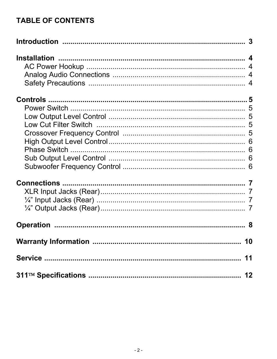 ART Pro Audio 311 - 2way Crossover w/ Subwoofer Out User Manual | Page 2 / 12