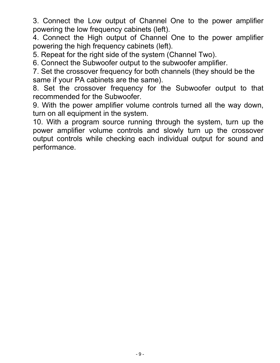 ART Pro Audio 311 - 2way Crossover w/ Subwoofer Out User Manual | Page 9 / 12