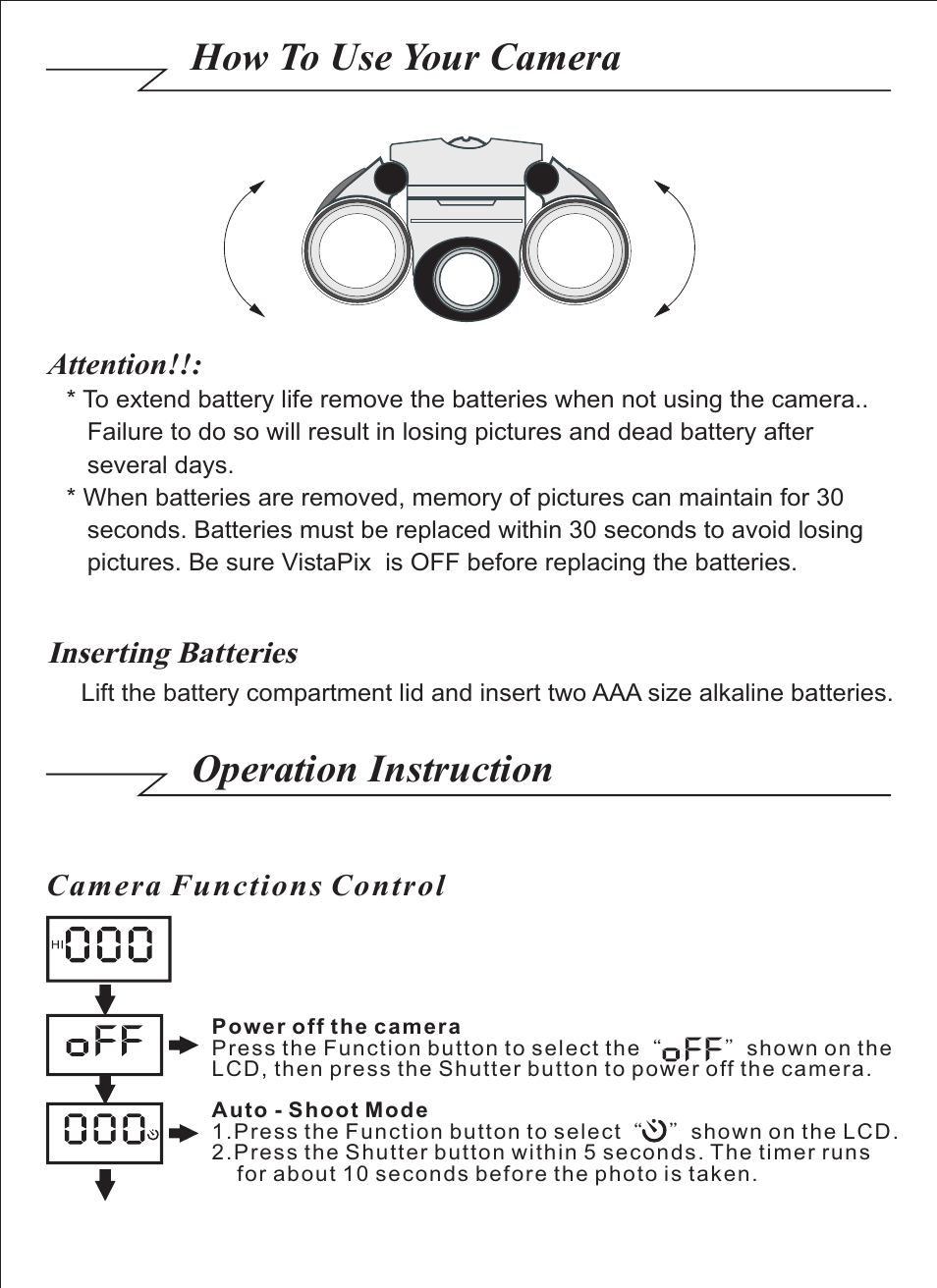 頁面 5, How to use your camera, Operation instruction | Celestron VistaPix 72204 User Manual | Page 5 / 14