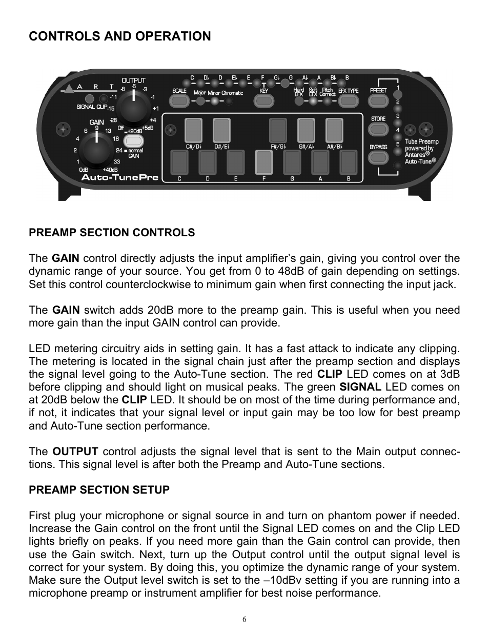 Controls and operation | ART Pro Audio Auto-Tune Pre User Manual | Page 6 / 12