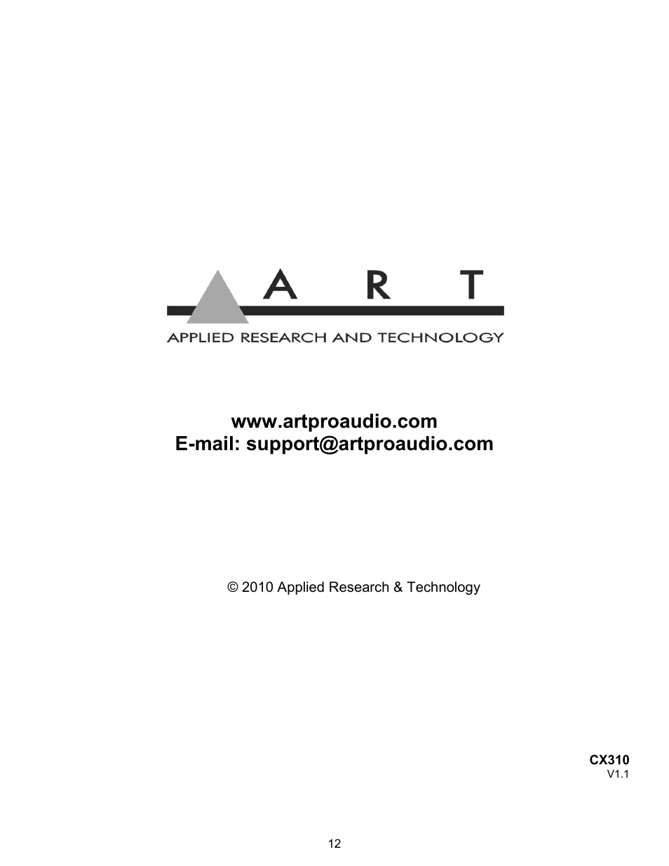 ART Pro Audio CX310 - 2way/3way Crossover User Manual | Page 12 / 12