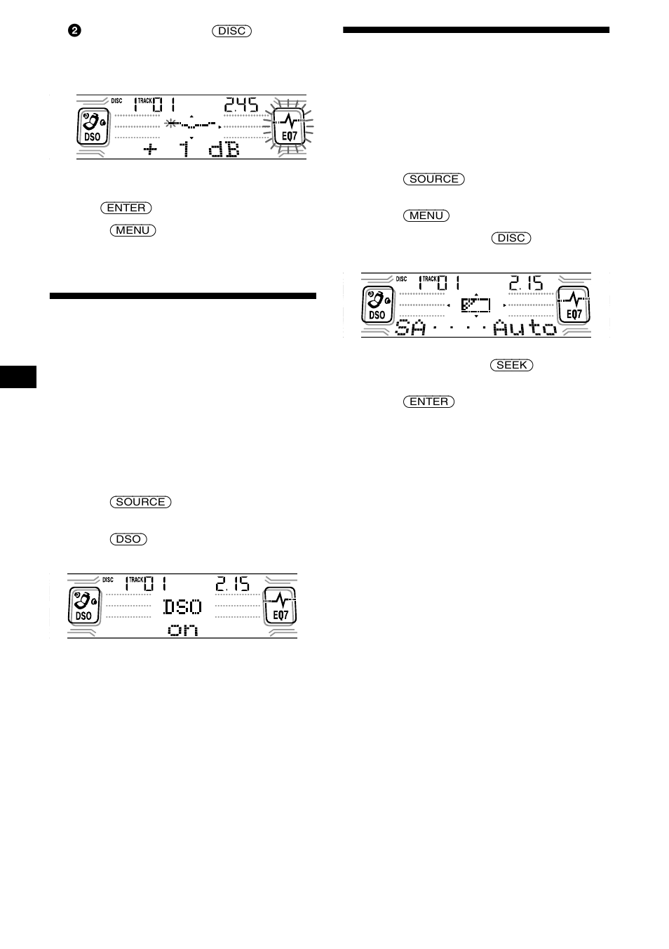 Setting the dynamic soundstage organizer (dso), Selecting the spectrum analyzer, Setting the dynamic soundstage organizer | Dso) | Sony CDX-CA850 User Manual | Page 28 / 204