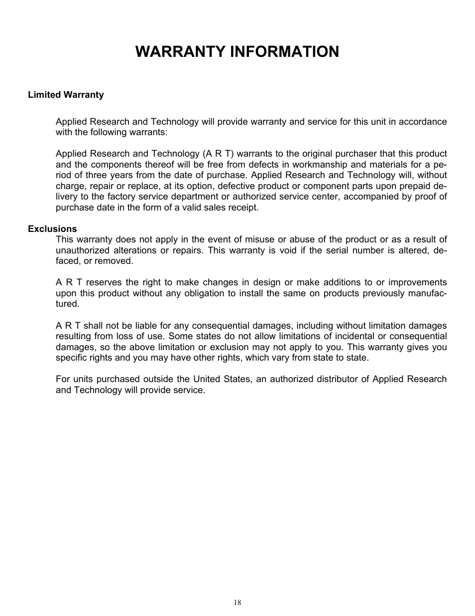 Warranty information | ART Pro Audio Digital MPA-II - Two Ch. Mic Pre w/ A/D Conversion User Manual | Page 21 / 24