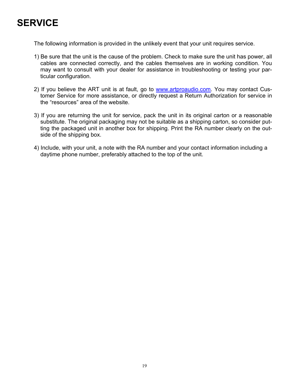 Service | ART Pro Audio Digital MPA-II - Two Ch. Mic Pre w/ A/D Conversion User Manual | Page 22 / 24