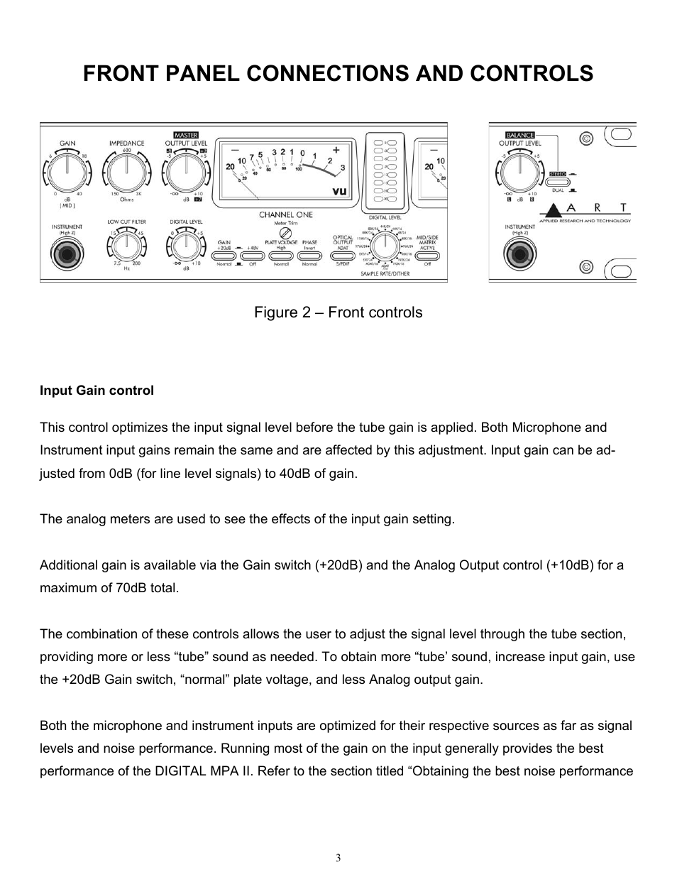 Front panel connections and controls | ART Pro Audio Digital MPA-II - Two Ch. Mic Pre w/ A/D Conversion User Manual | Page 6 / 24