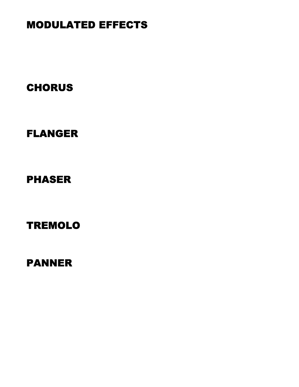Modulated effects, Chorus, Flanger | Phaser, Tremelo, Panner, Tremolo | ART Pro Audio DMV-Pro - Dual True-Stereo Effects Processor User Manual | Page 44 / 61