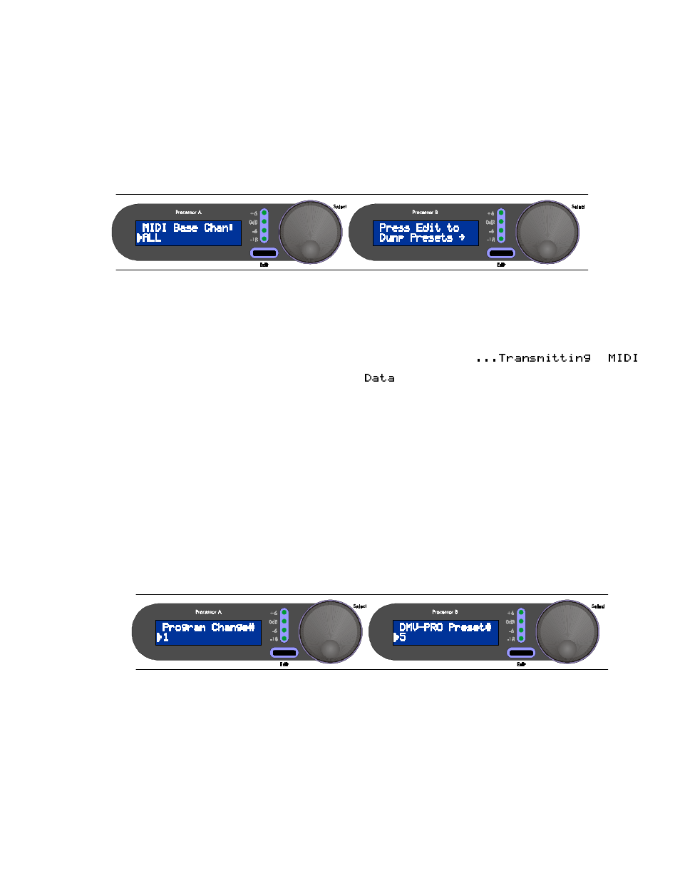 Midi/util parameters, Channel number/midi dump, Midi map | Channel number / midi dump | ART Pro Audio DMV-Pro - Dual True-Stereo Effects Processor User Manual | Page 50 / 61