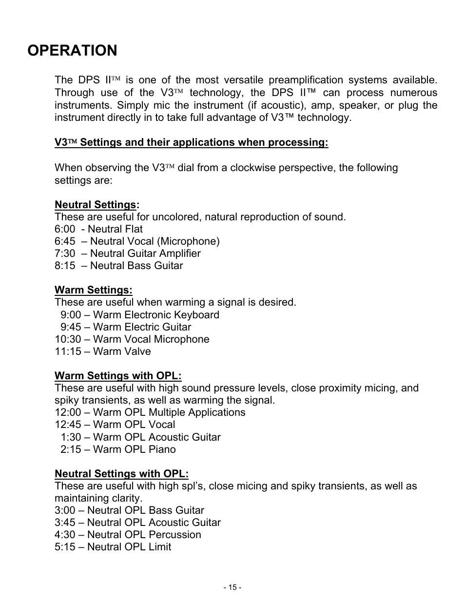 Operation | ART Pro Audio DPS II - Digital Preamplifier System User Manual | Page 15 / 19