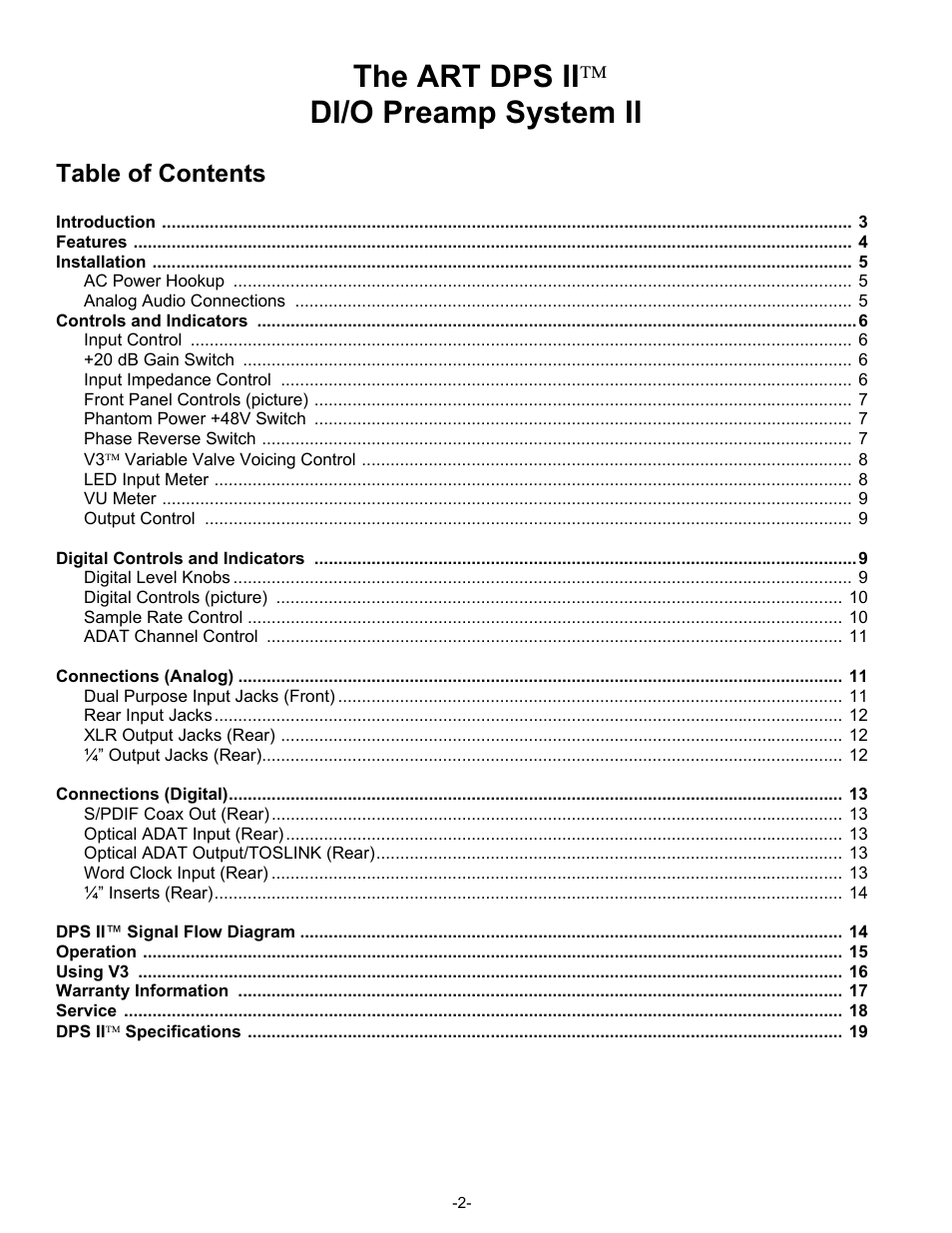ART Pro Audio DPS II - Digital Preamplifier System User Manual | Page 2 / 19