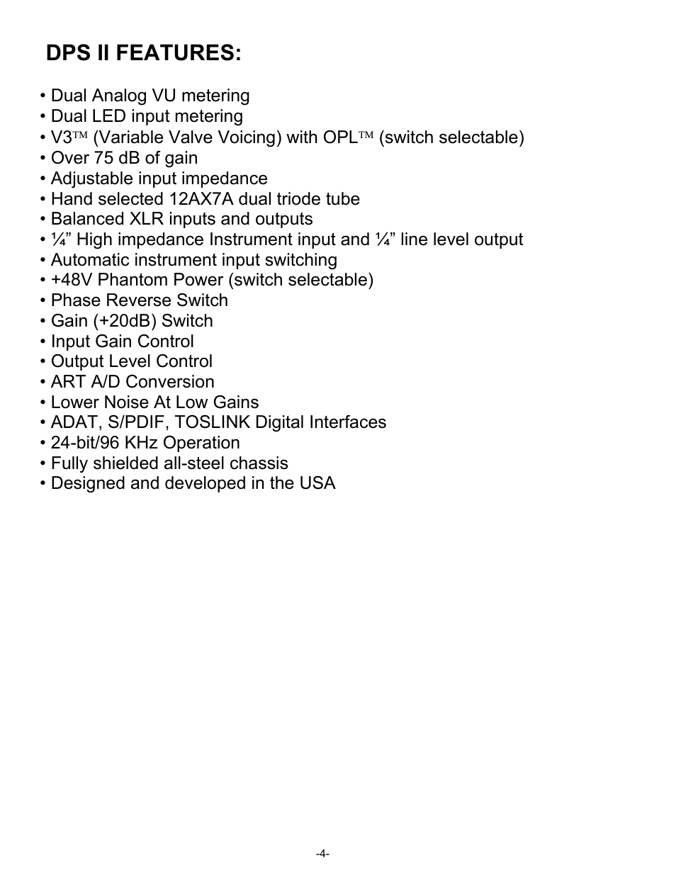 Dps ii features | ART Pro Audio DPS II - Digital Preamplifier System User Manual | Page 4 / 19