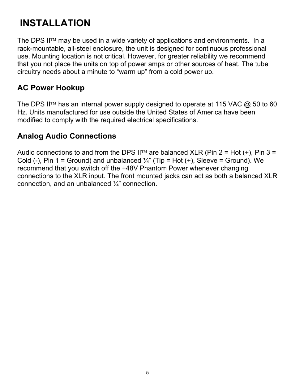 Installation | ART Pro Audio DPS II - Digital Preamplifier System User Manual | Page 5 / 19