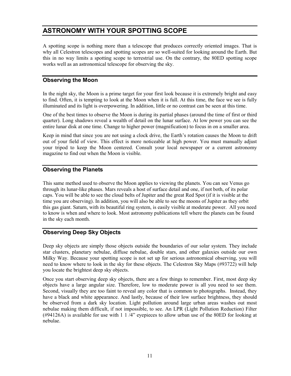 Astronomy with your spotting scope | Celestron Refractor 80ED User Manual | Page 11 / 16