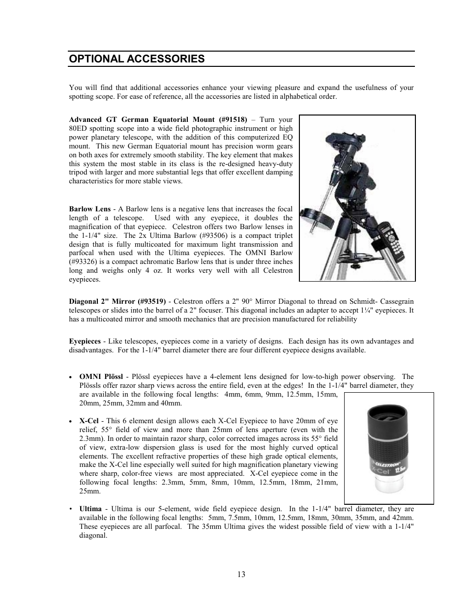 Optional accessories | Celestron Refractor 80ED User Manual | Page 13 / 16
