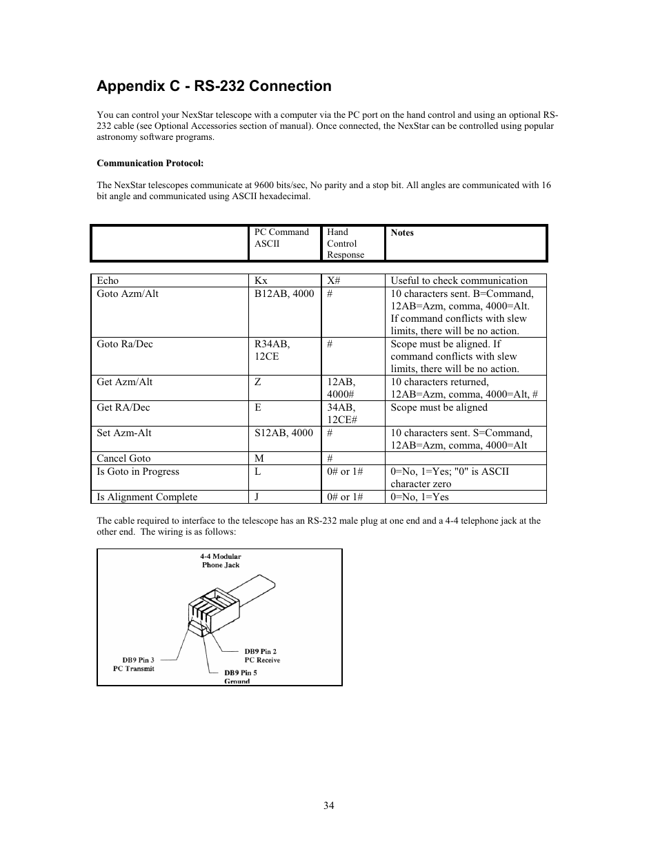 Appendix c - rs-232 connection | Celestron NexStar 80GTL User Manual | Page 34 / 44