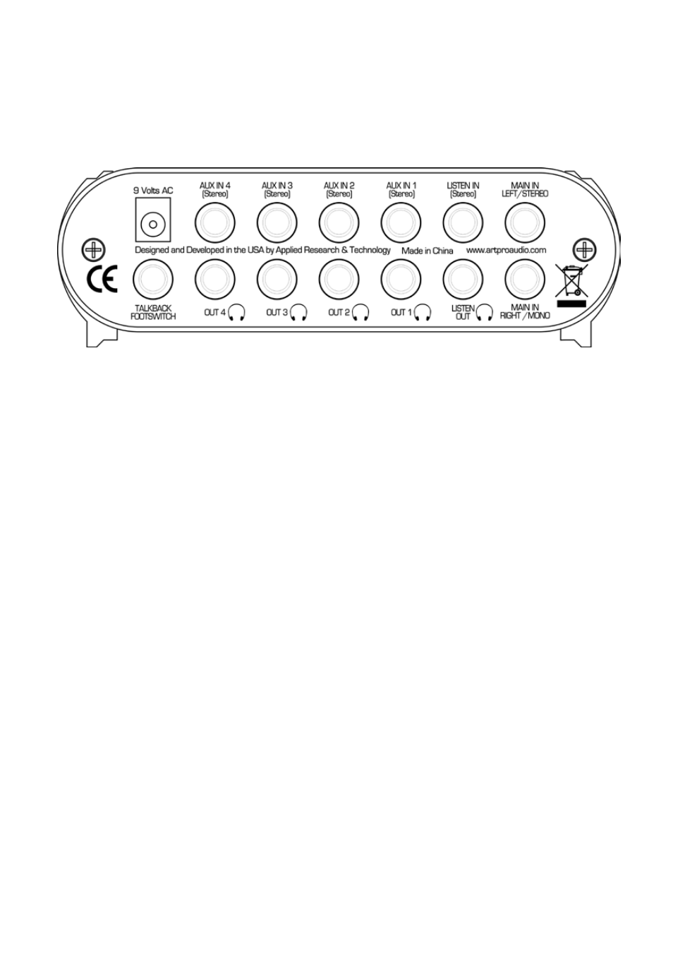 Rear panel functions, Figure 3 - rear view, Power | Ower, Igure, Ear view | ART Pro Audio HeadAMP 4 Pro - Five Channel Headphone Amplifier with Talkback User Manual | Page 12 / 21