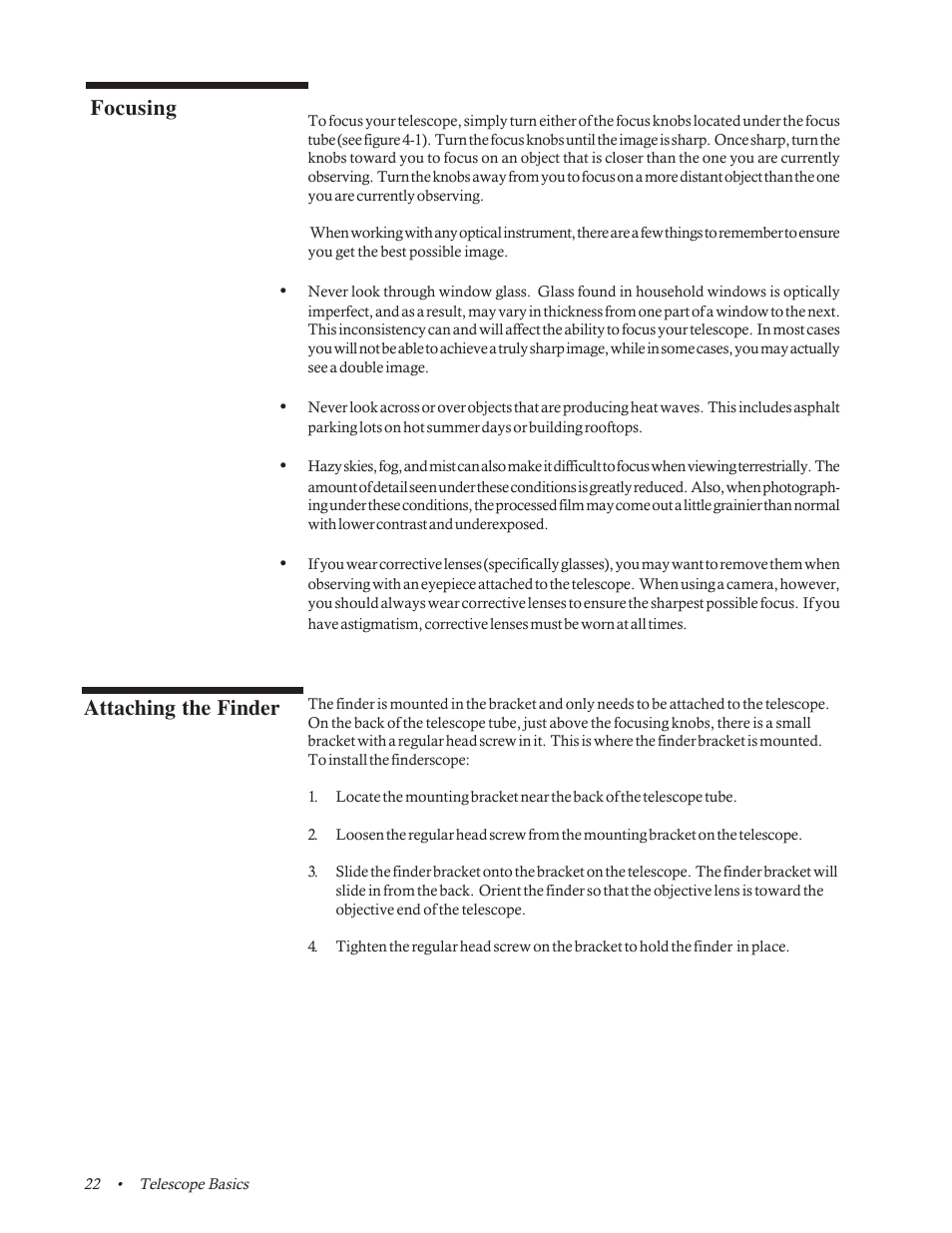 Focusing, Attaching the finderscope, Attaching the finder | Celestron CR-150 HD User Manual | Page 22 / 59