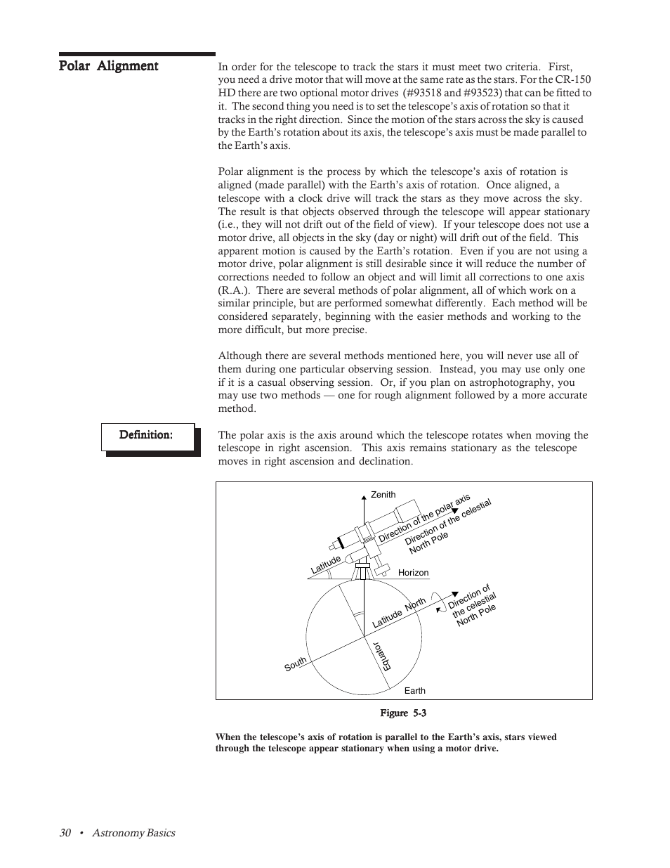 Polar alignment | Celestron CR-150 HD User Manual | Page 30 / 59