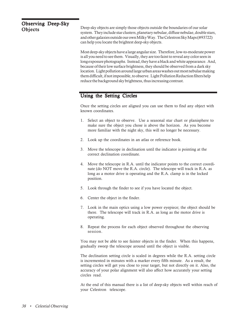 Using the setting circles | Celestron CR-150 HD User Manual | Page 38 / 59