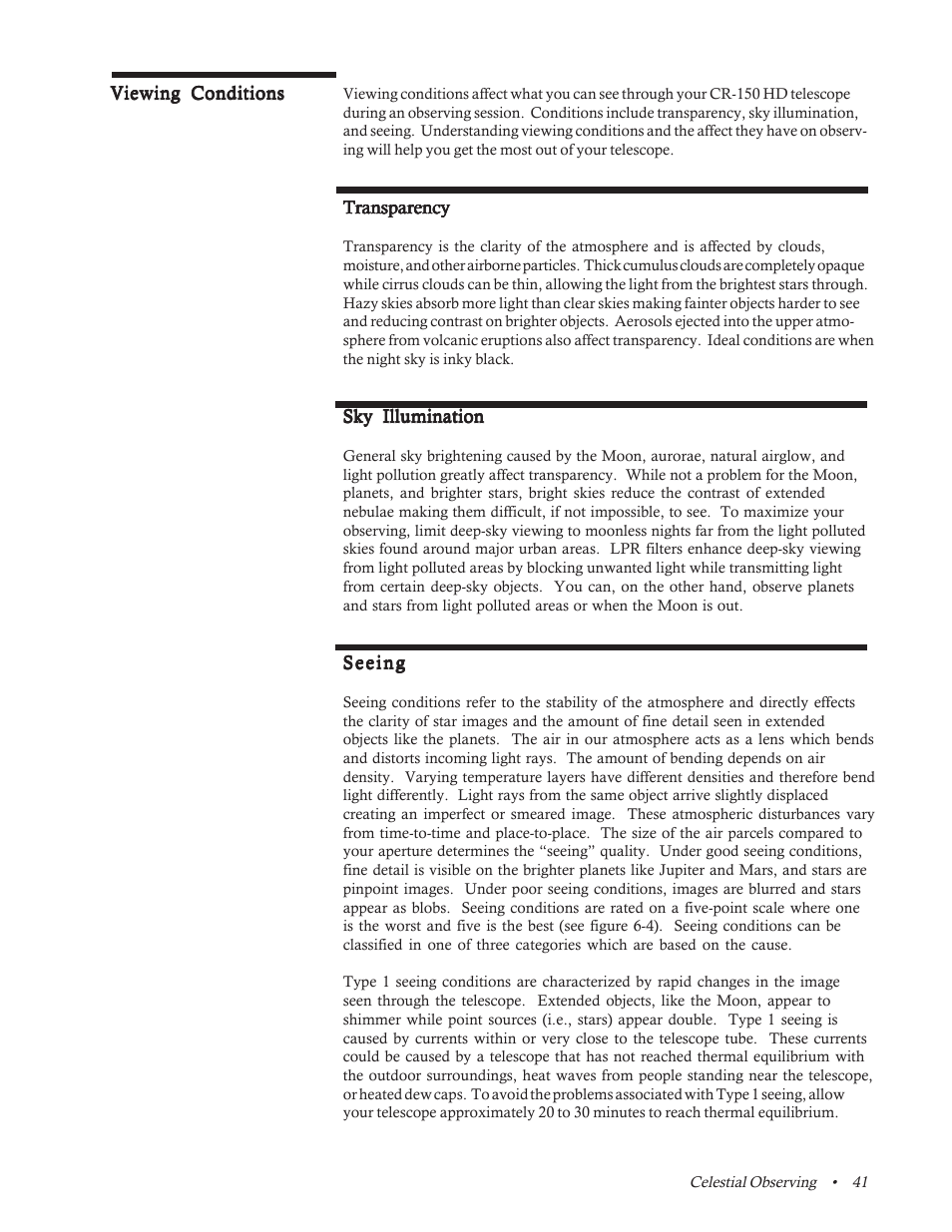 Viewing conditions | Celestron CR-150 HD User Manual | Page 41 / 59