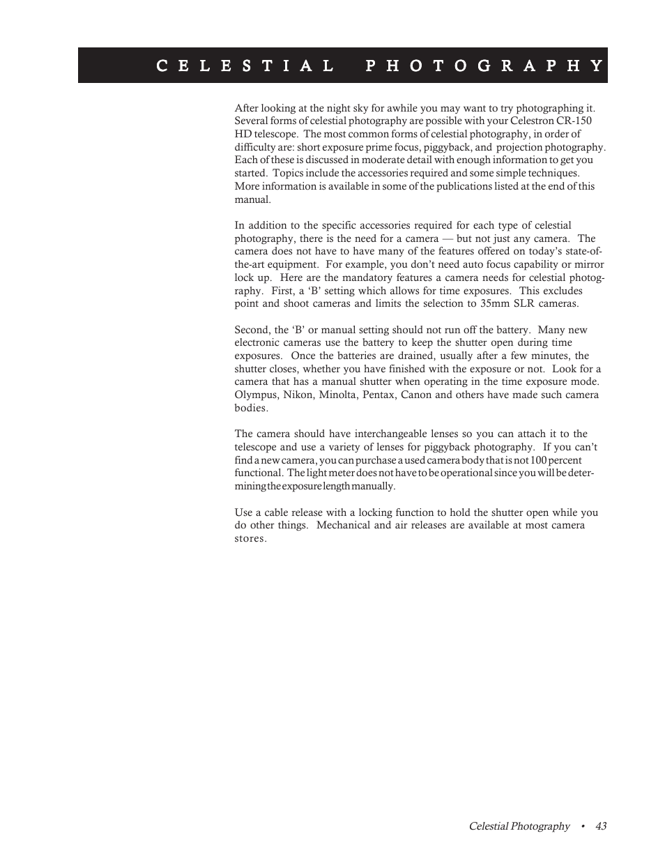 Celestial photography | Celestron CR-150 HD User Manual | Page 43 / 59