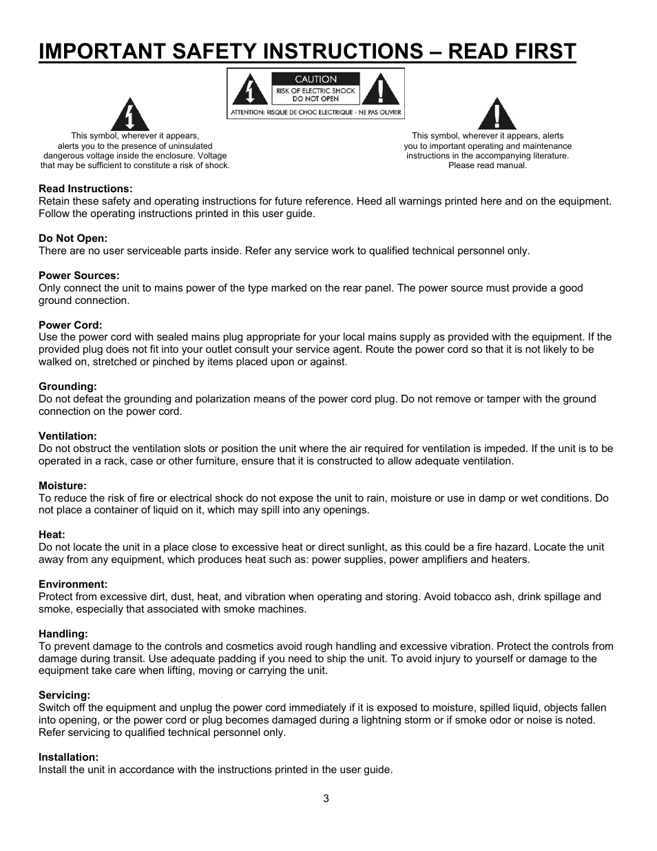 Important safety instructions – read first | ART Pro Audio HeadAmp6 Pro - 6 Ch. Pro Headphone Amp User Manual | Page 3 / 16