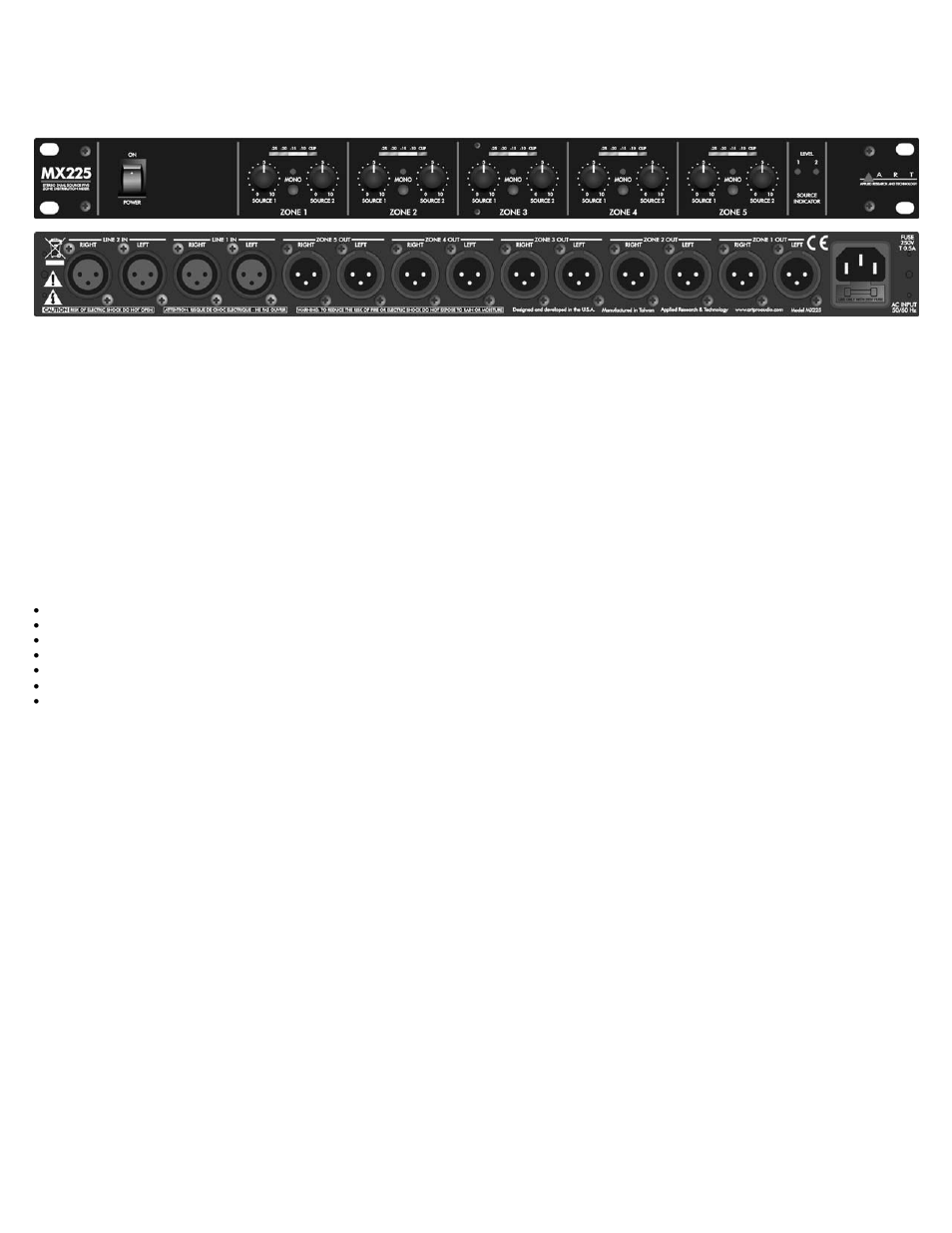 ART Pro Audio MX225 - MX225 Zone Distribution Mixer User Manual | 2 pages