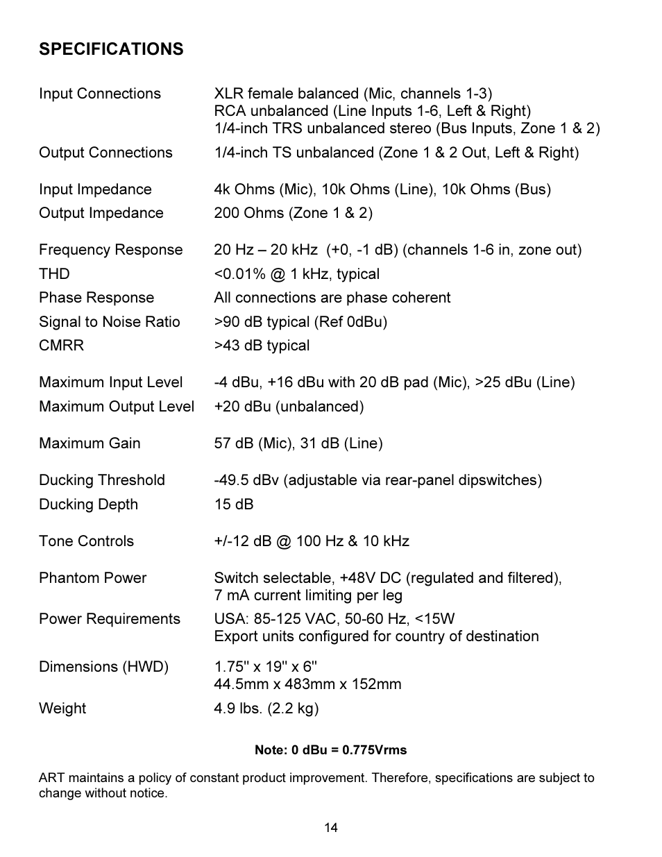 ART Pro Audio MX624 - Six Channel Stereo Mixer User Manual | Page 14 / 16