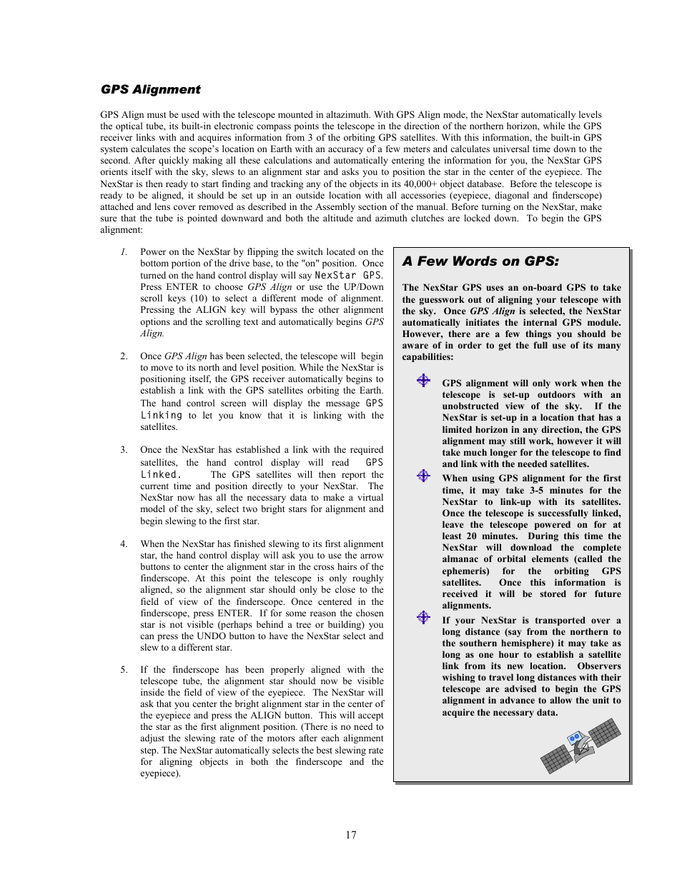 Celestron NexStar GPS 93507 User Manual | Page 17 / 74