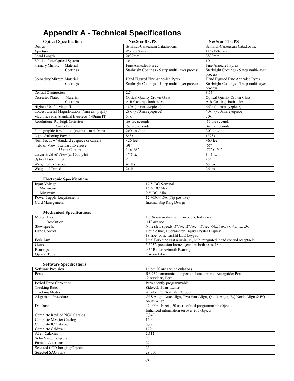 Appendix a - technical specifications | Celestron NexStar GPS 93507 User Manual | Page 53 / 74