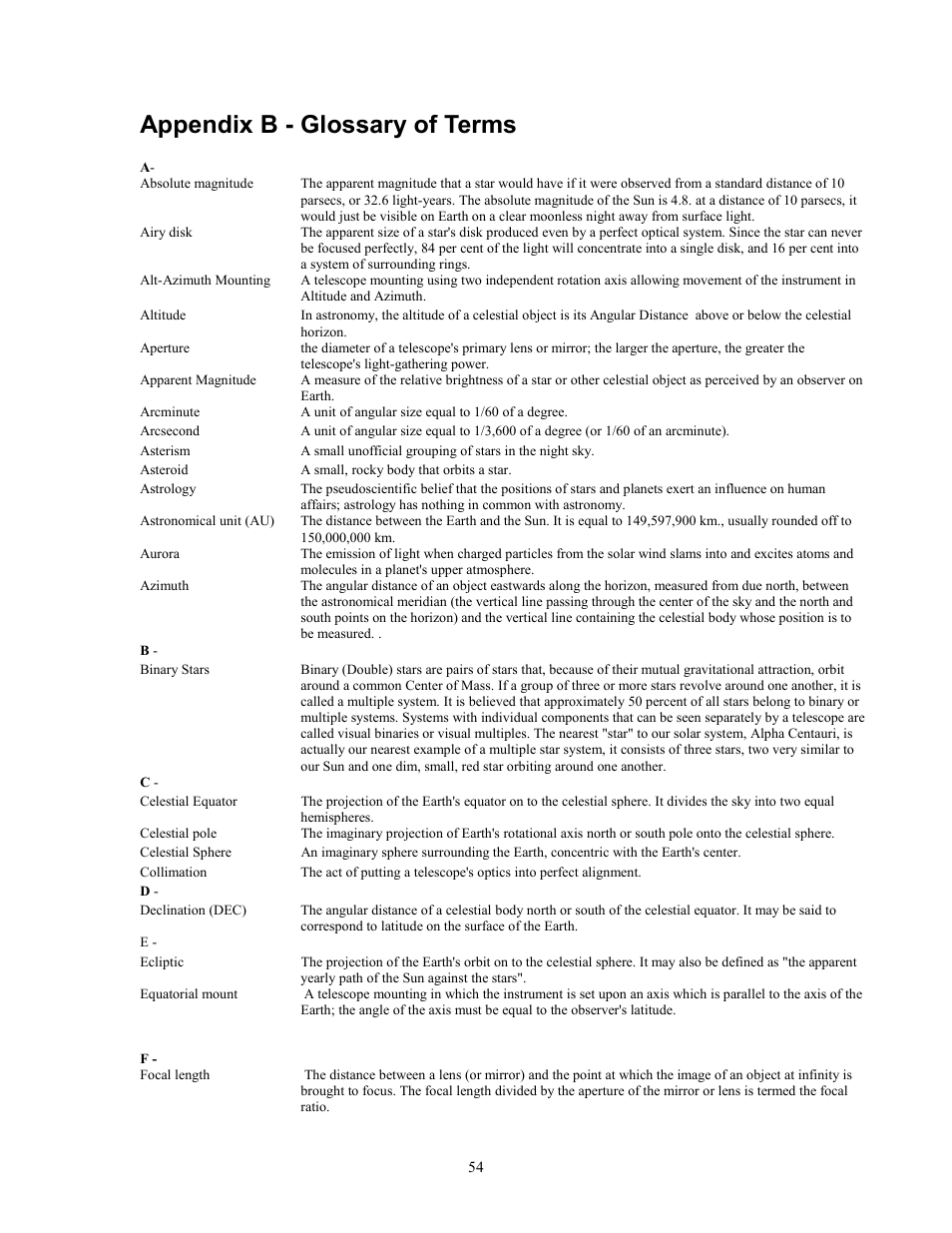 Appendix b - glossary of terms | Celestron NexStar GPS 93507 User Manual | Page 54 / 74