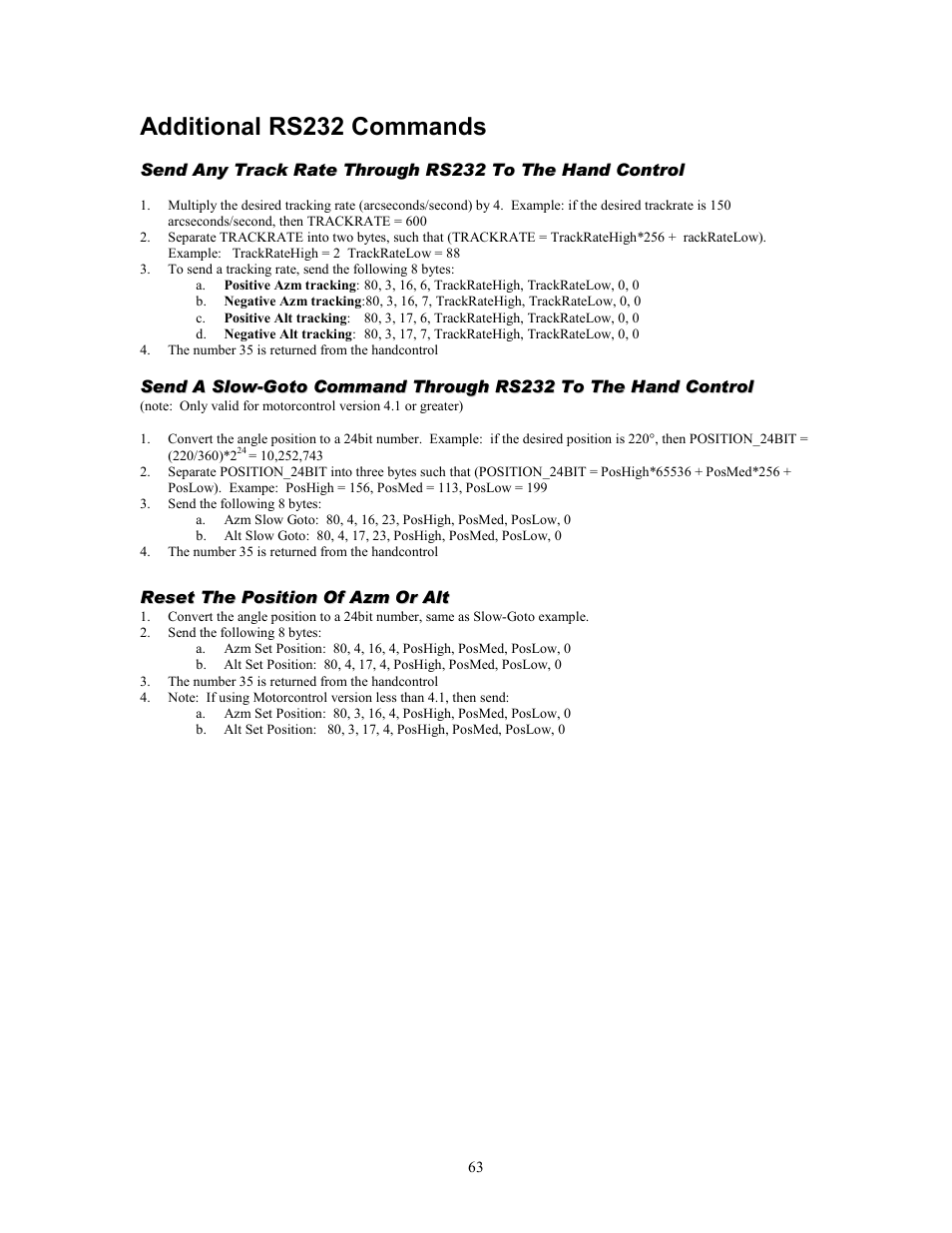 Additional rs232 commands | Celestron NexStar GPS 93507 User Manual | Page 63 / 74