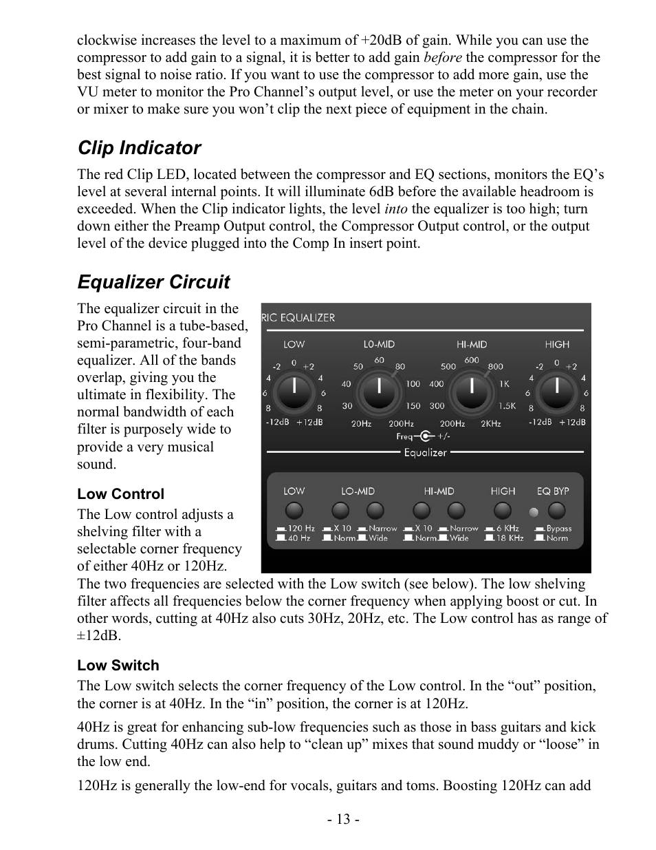 Clip indicator, Equalizer circuit | ART Pro Audio Pro Channel - Mic Preamp/Compressor/EQ User Manual | Page 14 / 27