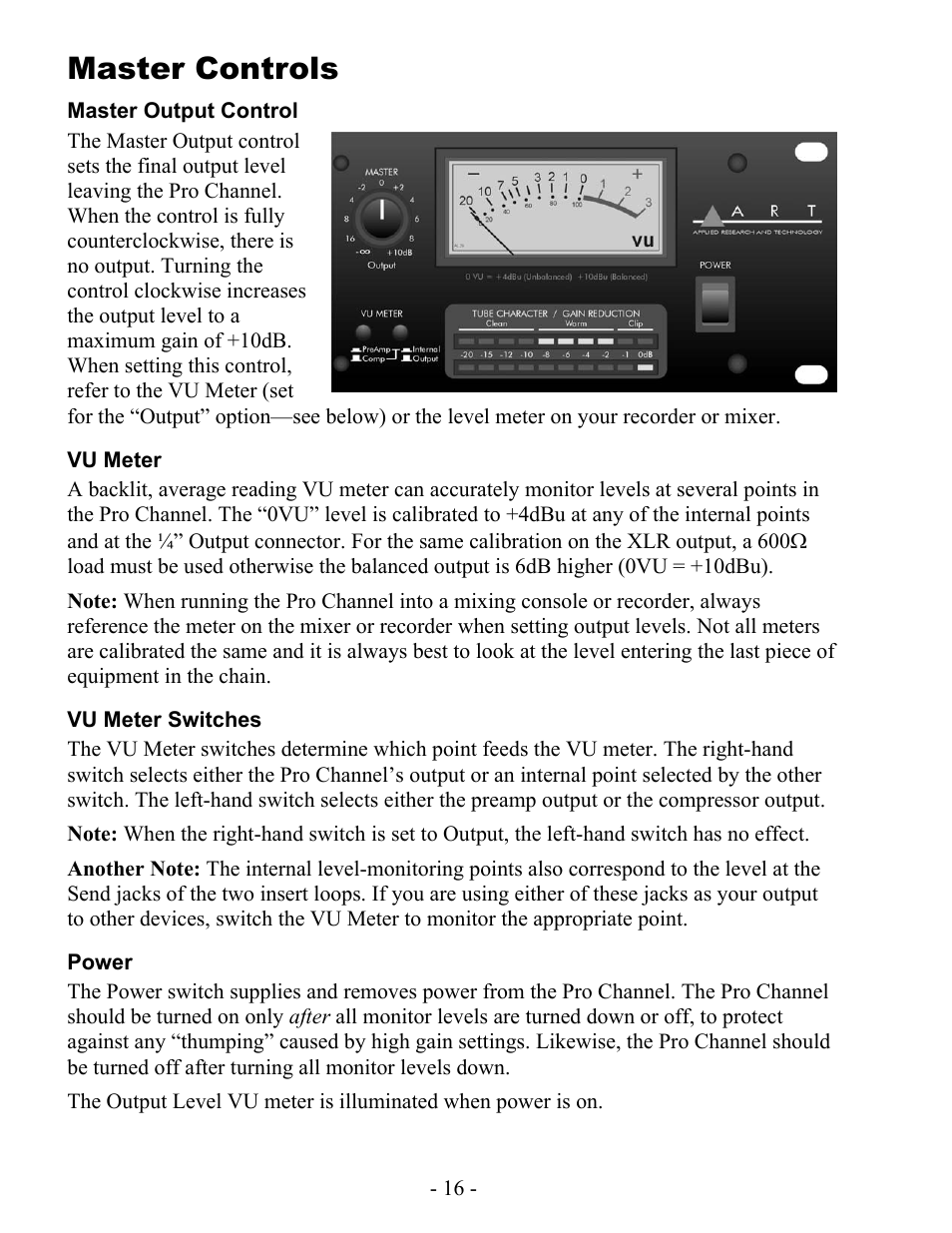 Master controls | ART Pro Audio Pro Channel - Mic Preamp/Compressor/EQ User Manual | Page 17 / 27