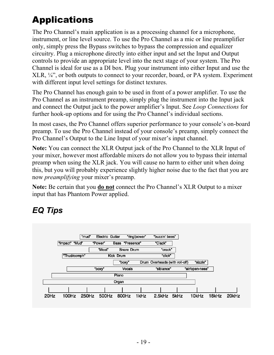Applications, Eq tips | ART Pro Audio Pro Channel - Mic Preamp/Compressor/EQ User Manual | Page 20 / 27