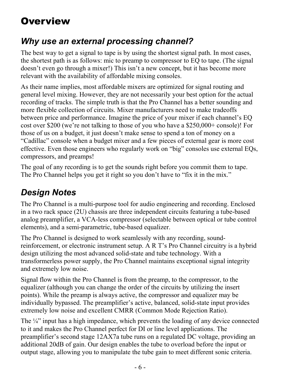 Overview | ART Pro Audio Pro Channel - Mic Preamp/Compressor/EQ User Manual | Page 7 / 27