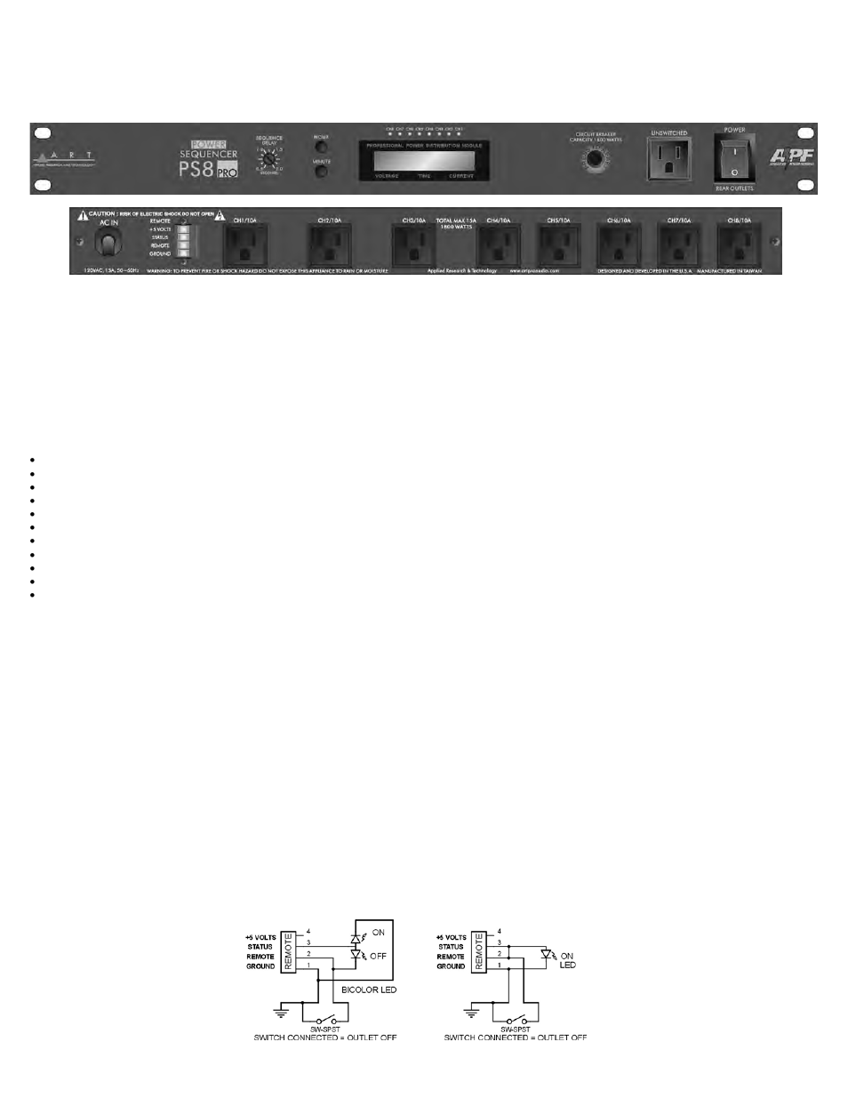 ART Pro Audio PS8 PRO - Professional Power Sequencer User Manual | 2 pages