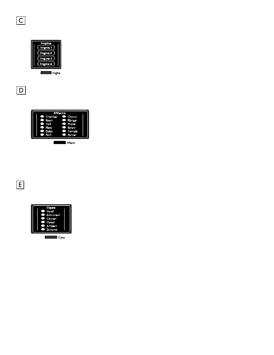 Engine button, Effects button, Class button | ART Pro Audio Quadra/Fx - Two Channel Effects Processor User Manual | Page 10 / 76