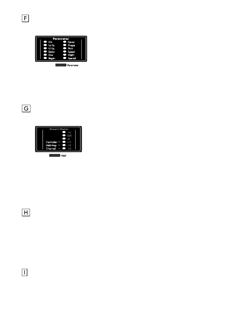 Parameter button, Midi button, Store button | Bypass button | ART Pro Audio Quadra/Fx - Two Channel Effects Processor User Manual | Page 11 / 76