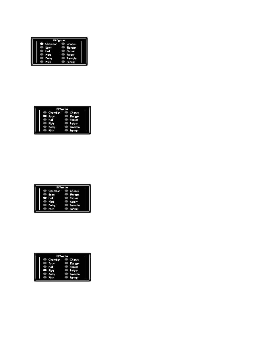 Chamber reverb, Room reverb, Hall reverb | Plate reverb | ART Pro Audio Quadra/Fx - Two Channel Effects Processor User Manual | Page 34 / 76