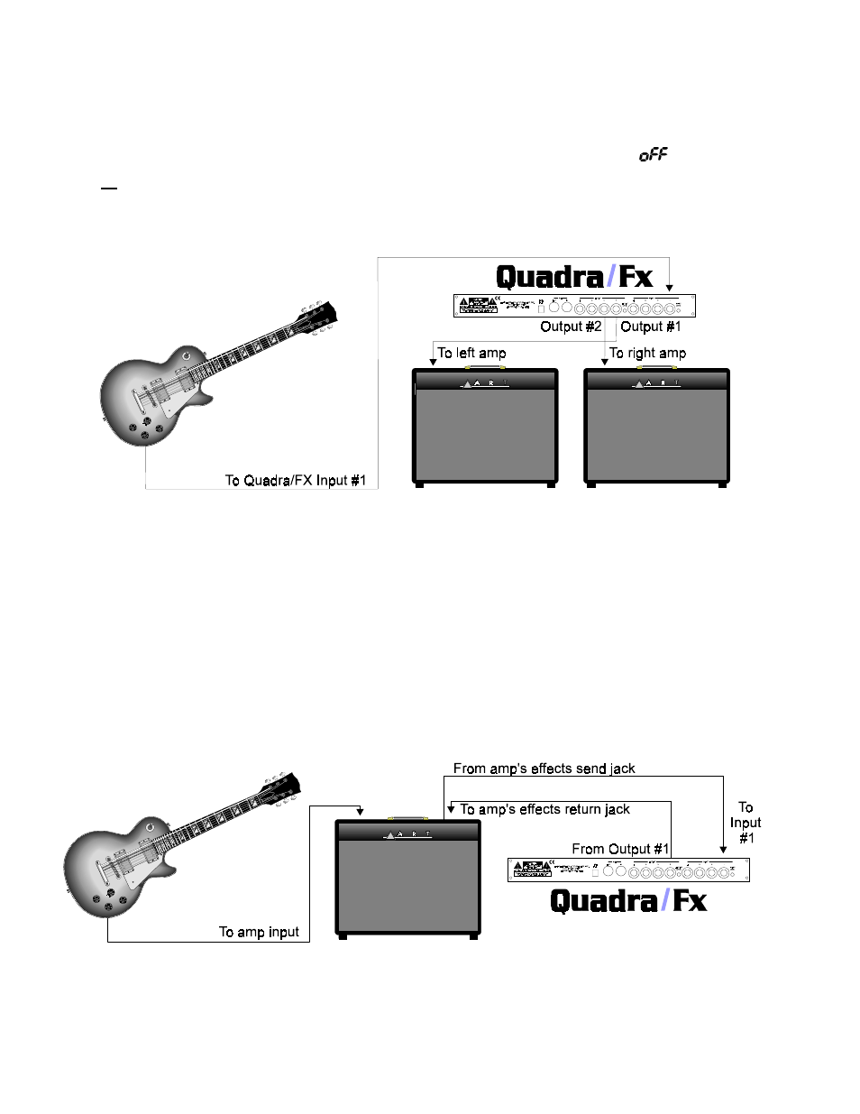 Into an amp, In amp's effects loop, Straight into an amp | In an amp’s effects loop | ART Pro Audio Quadra/Fx - Two Channel Effects Processor User Manual | Page 6 / 76