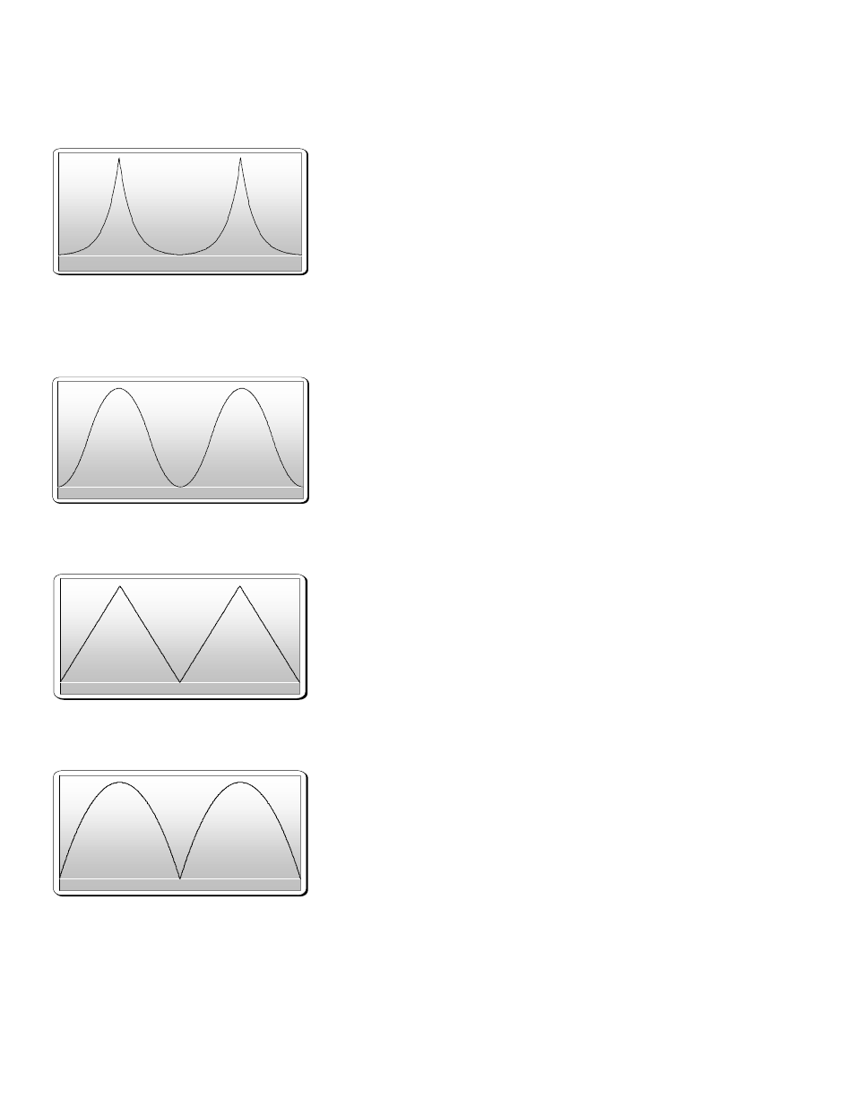 Lfo shapes, Lfo shapes (two cycles each), Exponential (shape = 0) | ART Pro Audio Quadra/Fx - Two Channel Effects Processor User Manual | Page 68 / 76