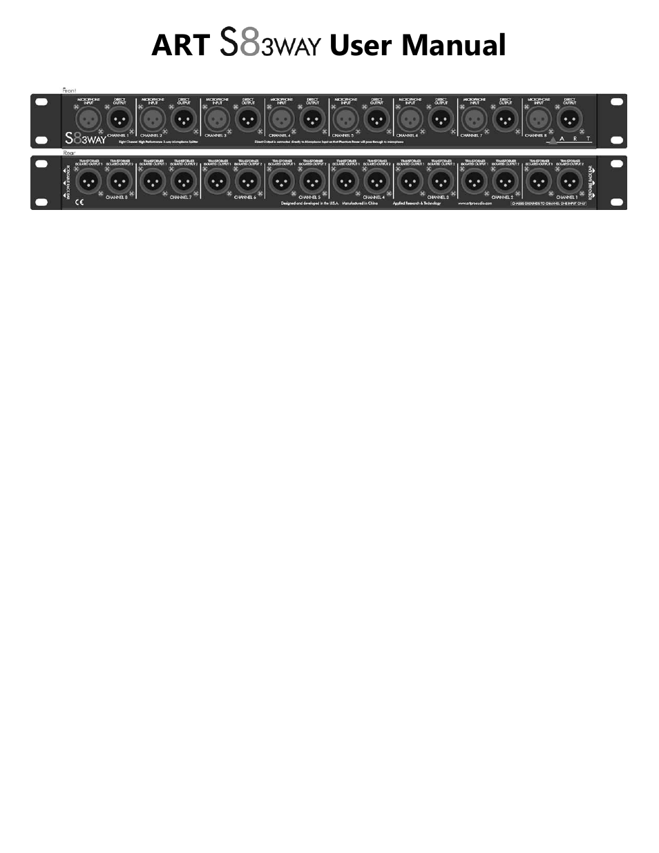 ART Pro Audio S8-3Way - Eight Channel Three-Way Mic Splitter User Manual | 2 pages