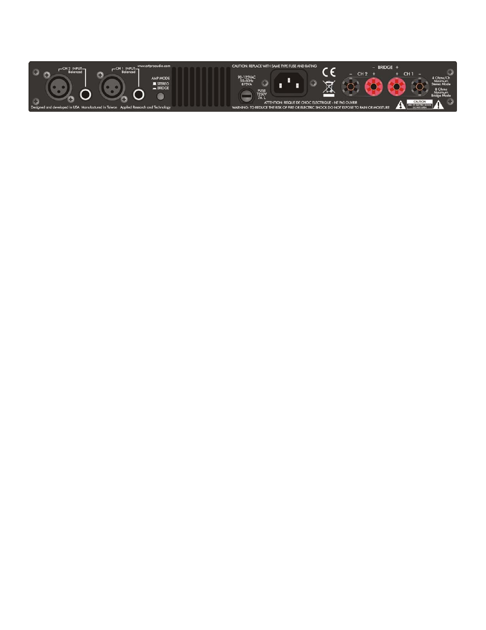 Rear panel connections | ART Pro Audio SDA1 - Studio Digital Amplifier User Manual | Page 8 / 16