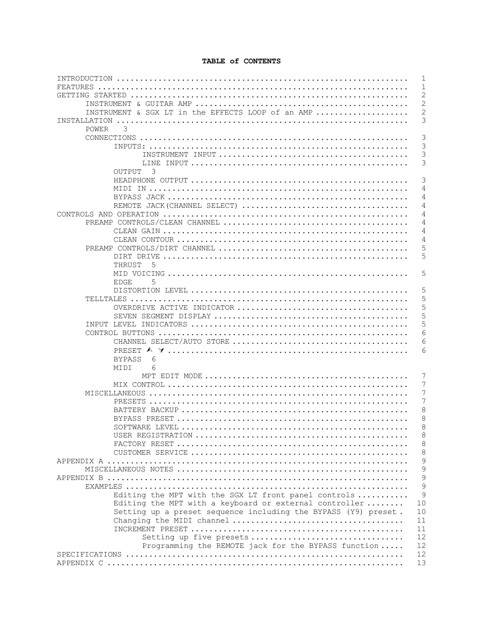 ART Pro Audio SGX LT - Guitar Preamp with F/X User Manual | 30 pages
